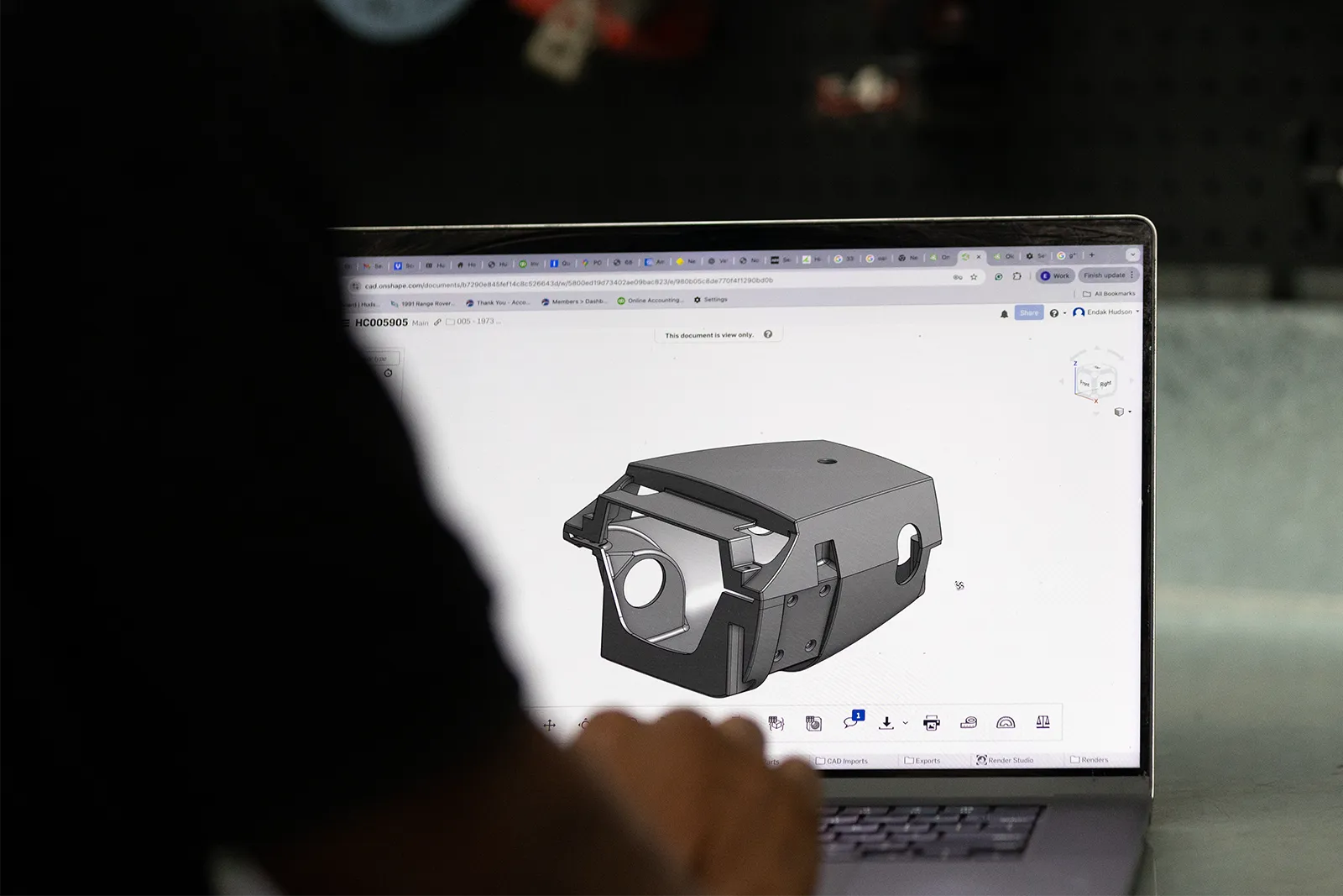 Person working on CAD design software on Range Rover Steering Column Cover | Range Rover Classic Parts | Range Rover Classic Restoration | Range Rover Classic Build | Range Rover Coachworks | Hudson Coachworks