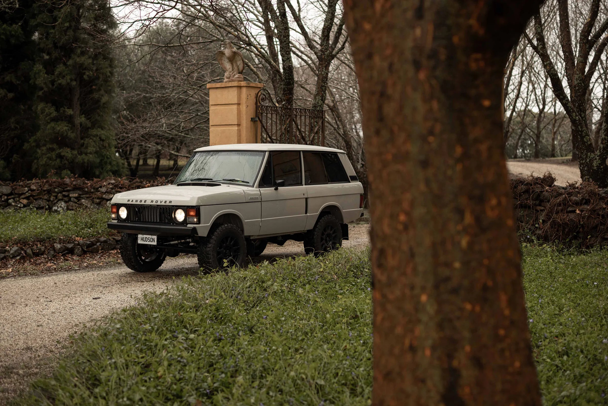 Hudson Coachworks Signature series Range Rover Classic driving out of gate | Range Rover Classic | Range Rover Coachworks | Range Rover Restorations | Range Rover Build | LS Range Rover | V8 Range Rover | Supercharged Range Rover