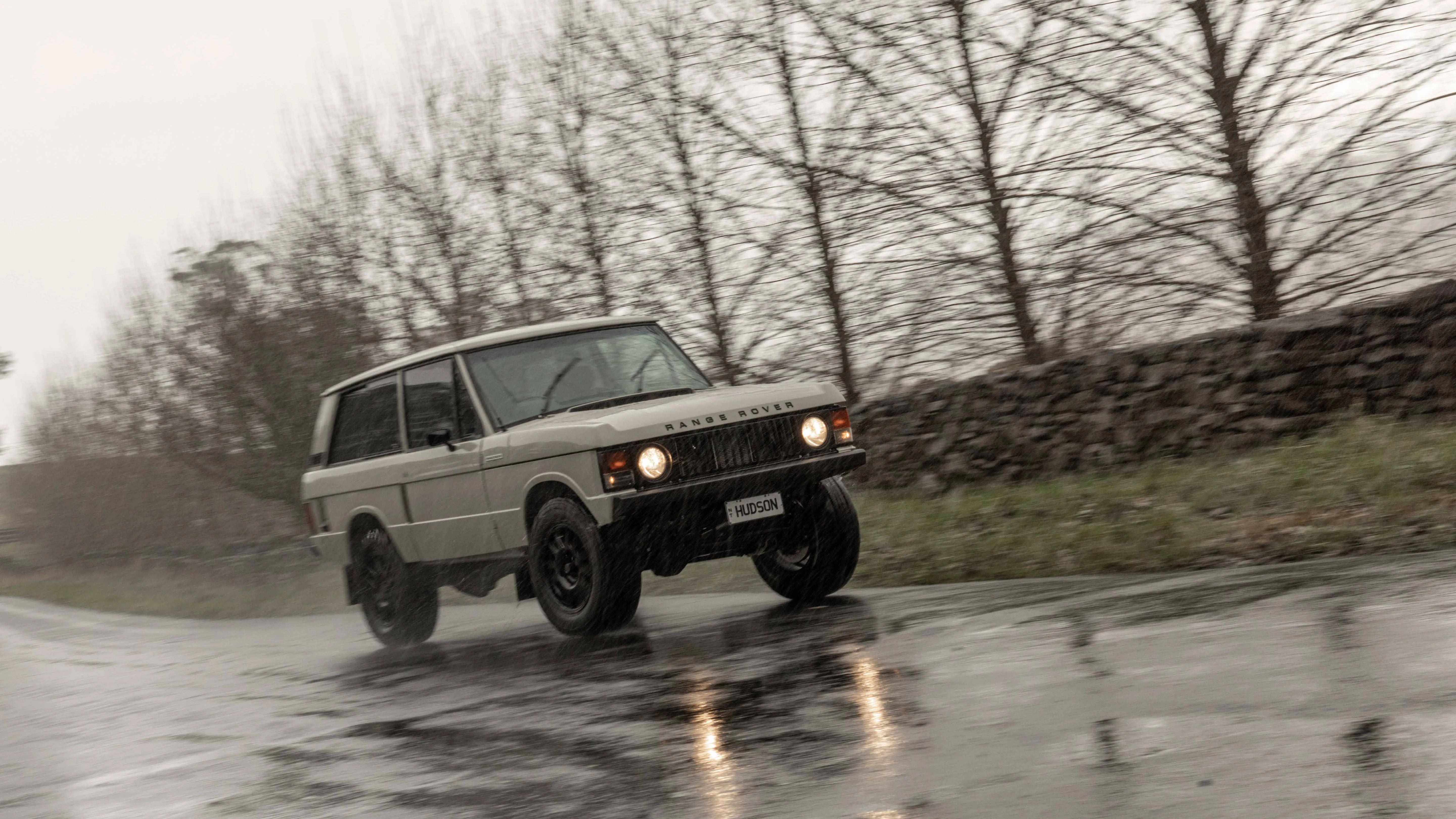 Hudson Coachworks Signature series Range Rover Classic driving on wet road in the rain | Range Rover Classic | Range Rover Coachworks | Range Rover Restorations | Range Rover Build | LS Range Rover | V8 Range Rover | Supercharged Range Rover