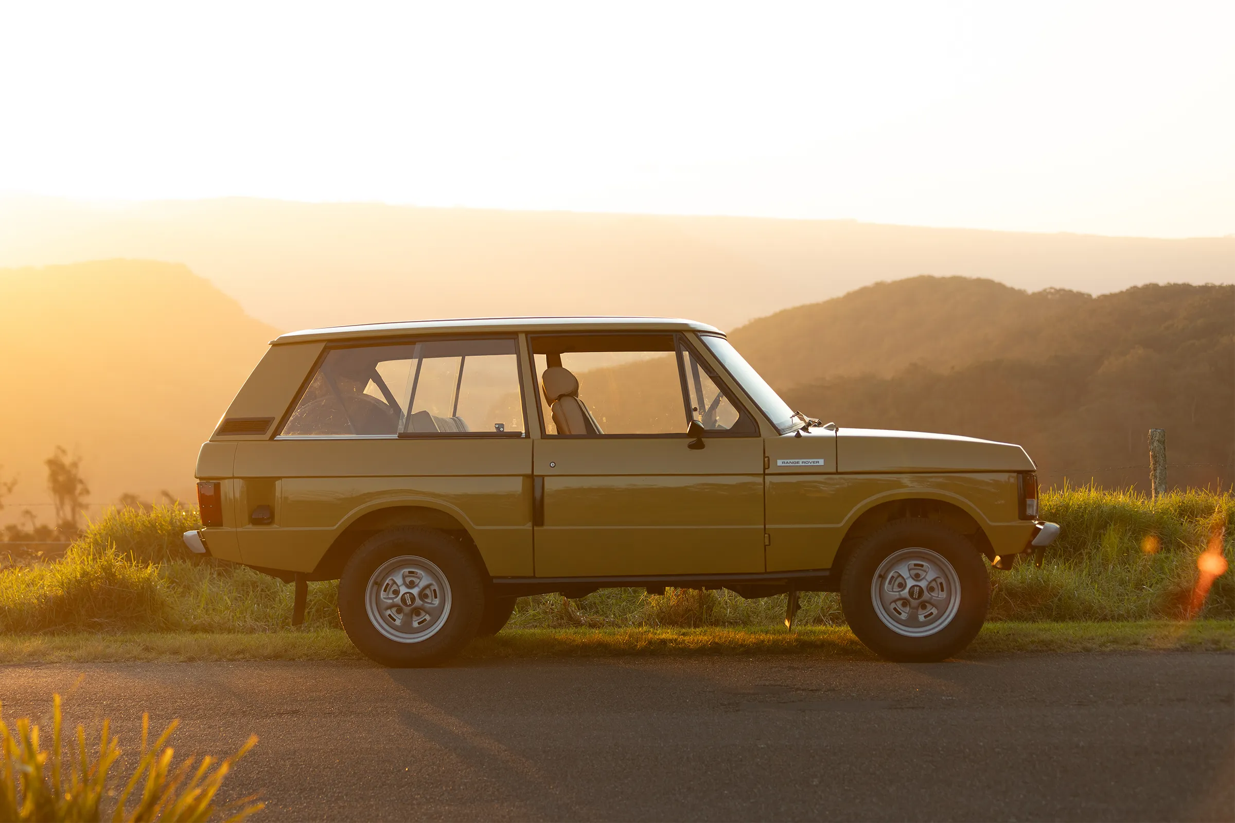 Restored Range Rover Classic parked up with ranges background at golden hour | Restored Range Rover Classic | Range Rover Restoration | Classic Restoration | Range Rover Build | Range Rover Coachworks
